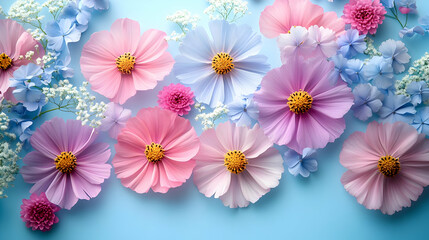 Canvas Print - A vibrant arrangement of paper flowers on a blue background.