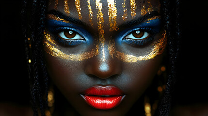 Poster - A striking portrait featuring vibrant makeup and artistic facial design.