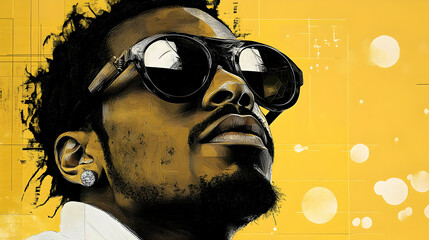 Poster - A stylized portrait of a man wearing sunglasses against a yellow background.