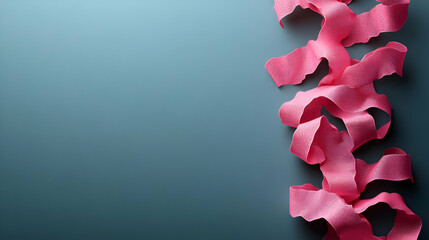 Wall Mural - Pink Ribbon Curls on Blue Background - Minimalist Photography