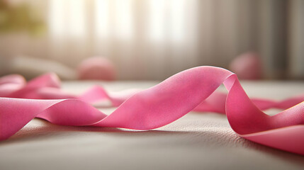 Poster - Pink Ribbon Curls & Swirls on a White Surface