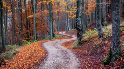 Wall Mural - Winding Road through Autumn Forest