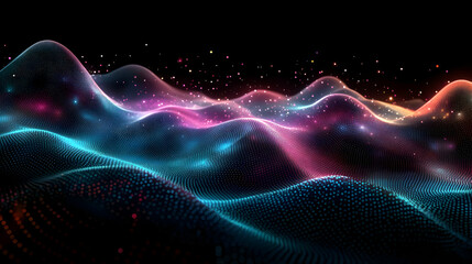 Wall Mural - Abstract digital landscape with vibrant colors and wave-like patterns.