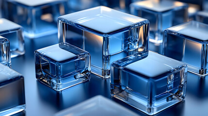 Poster - A close-up of transparent blue glass blocks arranged artistically.