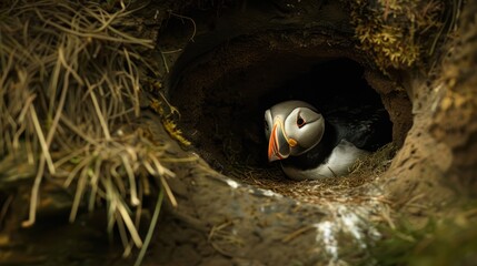 Canvas Print - Puffin in its Nest