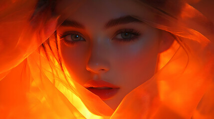 Sticker - A close-up portrait of a young woman with a glowing backdrop.