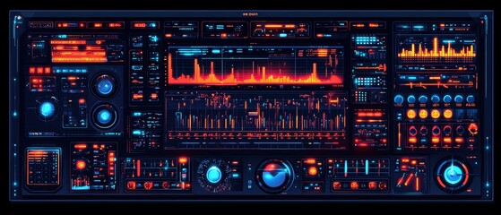 Futuristic control panel with vibrant data visualizations and interactive elements for advanced analytics