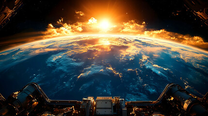 Wall Mural - Stunning sunrise over Earth viewed from space, showcasing beauty.