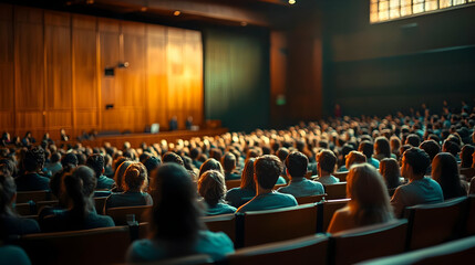 Sticker - Audience seated in a large hall, engaged in a presentation.