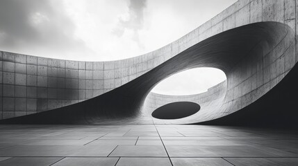 Aufkleber - The image reveals an innovative architectural design featuring smooth curves and large openings, set against a dramatic cloudy sky.