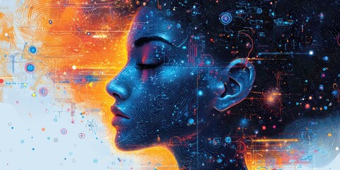 Aufkleber - Abstract Digital Portrait of a Woman with Eyes Closed