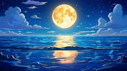 Wall Mural - cartoon full moon light reflected in the ocean