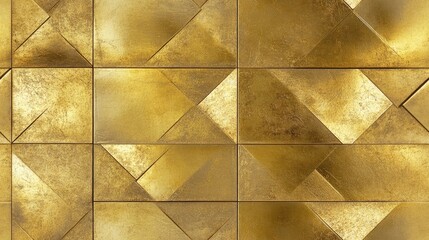 Poster - Contemporary gold texture featuring a rhombus and square design Seamless tile pattern with repeating geometric shapes in gold