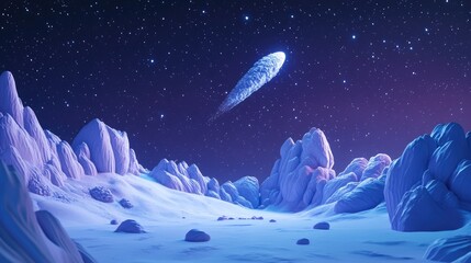 Poster - 3D cartoon depiction of a comet in the northern sky