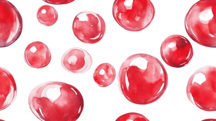 Poster - Watercolor seamless pattern featuring crimson glossy spheres arranged in a cage design on a white backdrop