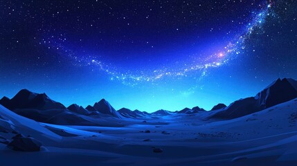 Wall Mural - beautiful wide blue night sky with stars and the milky way galaxy in a 3d cartoon rendering astronom