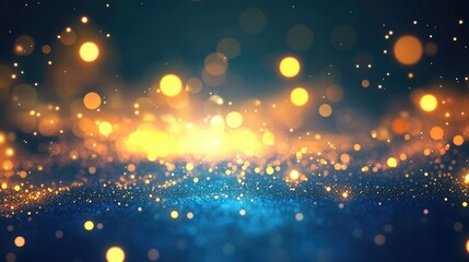 Poster - Magical golden 3D text on a shiny blue background featuring a night theme with lens flare and lighting effects