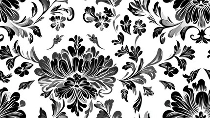 Poster - Floral seamless pattern background featuring a geometric ornament design in black and white colors