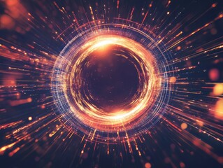 Poster - Abstract background featuring a circular design that resembles a sun or starburst enhanced by fiery elements and vibrant colors