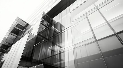 Poster - Contemporary office structure featuring a glass facade in black and white