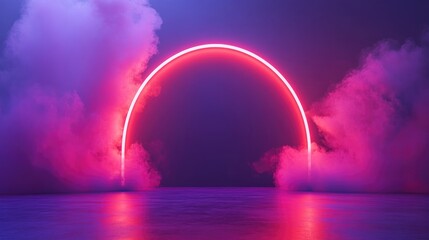 Poster - Dramatic Large Stage With Red Smoke Illuminated Backdrop In Red And Purple Abstract Blurred Background Defocused Space For Presentation Theater Show Concert Background 3D Render
