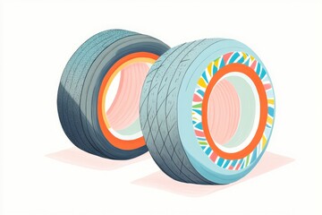 Illustration of two old summer tires showcasing wear and tear designed for coloring book enjoyment