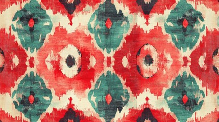 Poster - ikat inspired rustic decor watercolor pattern vibrant red design decorative seamless pattern tribal 