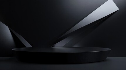 Poster - 3D geometric podium in black against a dark backdrop