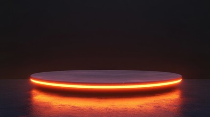 Poster - Display pedestal featuring a glowing platform with a blank product stand in a 3D rendering