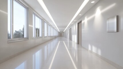 Wall Mural - 3D rendering of an empty white corridor or hallway interior space