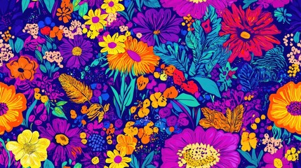 Poster - vibrant abstract floral design hand drawn and hand painted seamless pattern