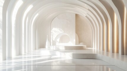 Poster - Interior architecture perspective featuring an arched podium in a 3D rendering