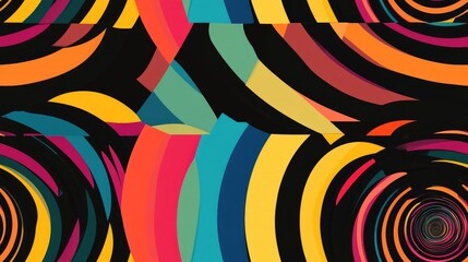 Poster - Black and multicolored stripes create a circular pattern