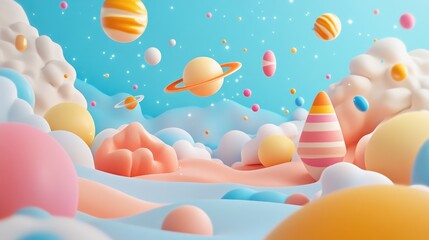 Poster - cosmos illustration in 3d cartoon rendering