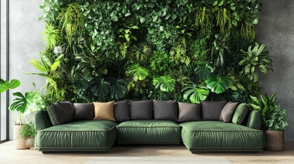 Poster - Contemporary living room design featuring green plants and ample copy space for mockup 3D rendering