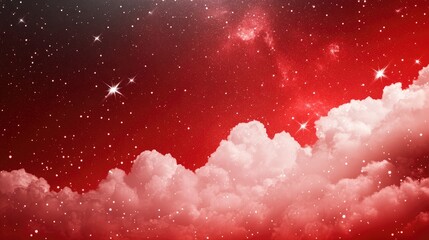 Poster - Abstract background featuring clouds and stars in red and white hues ideal as a template for space and cloud illustrations