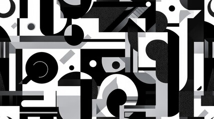 Poster - Geometric and abstract decorative elements in a seamless pattern featuring black white and gray colors