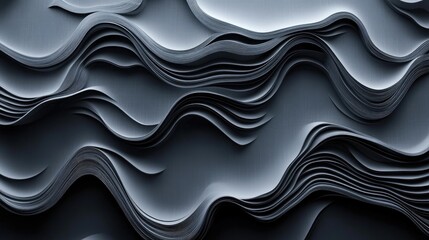Poster - Abstract background featuring white wave paper with curved reliefs illustrating topographic contours and terrain pathways in a dark on black theme