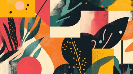 Poster - Flat design illustration featuring abstract shapes and forms with a vibrant color palette creating a modern and visually striking composition
