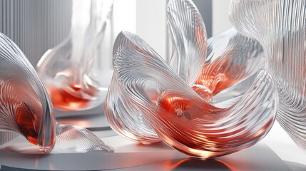 Poster - Inflated 3D forms combined with glass structures in a visually striking composition 3D rendering illustration