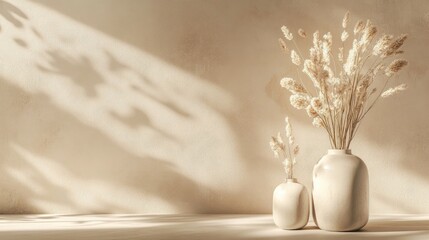 Poster - 3D rendering of a minimal abstract brown concrete background featuring light for showcasing products with shadows and light effects on a rustic plaster wall and a beige studio backdrop
