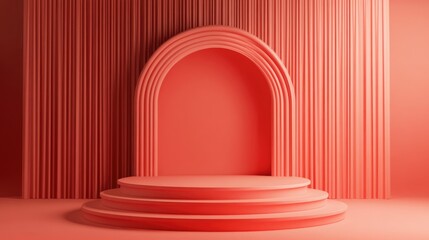Poster - red geometric podium background design with minimalistic 3d rendering