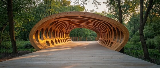 Aufkleber - Wooden Archway Bridge in a Lush Forest Setting