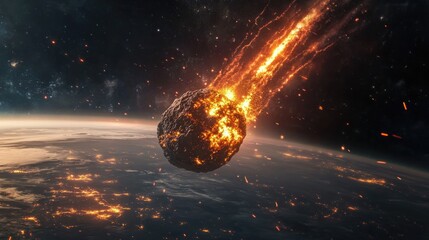 Canvas Print - Large asteroid approaching Earth in 3D cartoon rendering isolated meteorite rendered in 3D