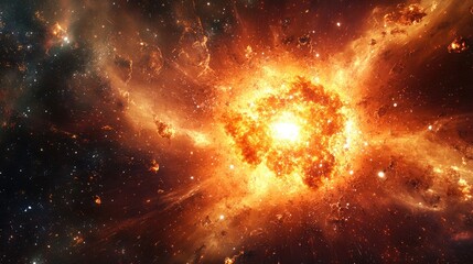 Poster - 3D cartoon depiction of a star explosion in a galaxy of an unknown universe
