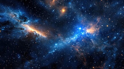 Wall Mural - 3D cartoon rendering showcasing astrophotography featuring a dark blue starry sky filled with numerous stars nebulae and galaxies Panoramic wide horizontal image suitable for a banner header