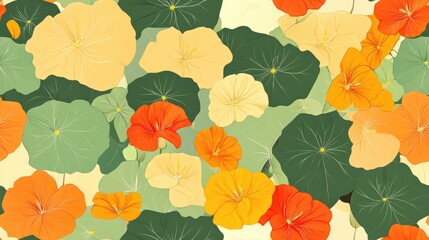 Poster - Seamless pattern of Nasturtium flowers Version 3