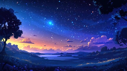 Poster - beautiful night sky in a 3d cartoon rendering abstract background of the night sky
