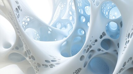 Fototapete - Fantasy 3D fractal artwork featuring abstract shapes in white and blue tones Unique fractal design elements