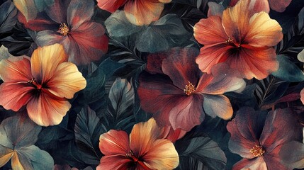 Poster - futuristic floral pattern hand drawn with watercolor featuring large flowers for a seamless backgrou